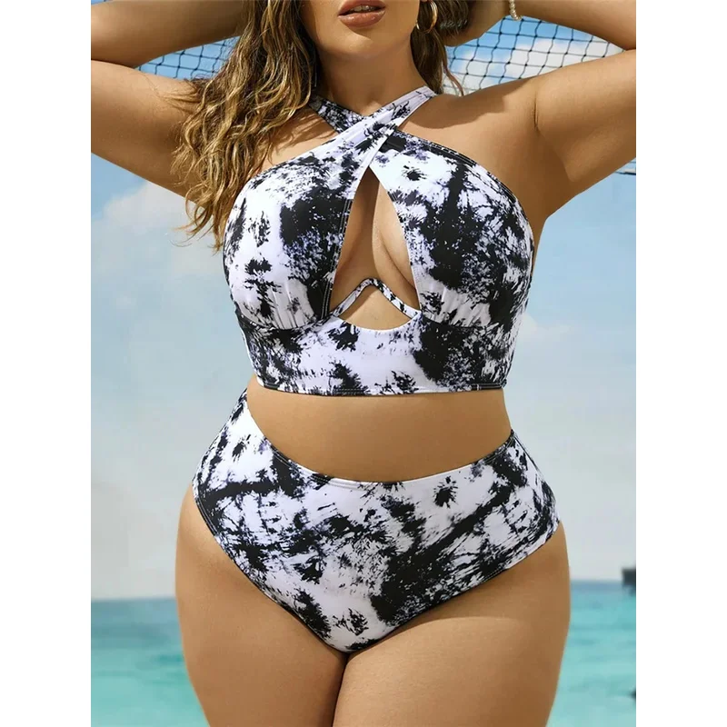 New 0xL-4XL printed bikini large size swimwear plus size women swimsuit female two-pieces bikini set bather bathing suit k5630