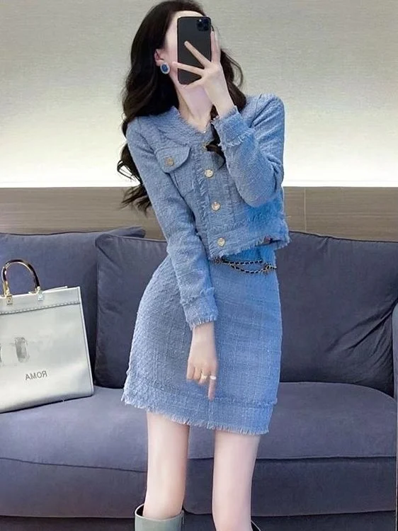 Fashionable 2026 Spring Autumn Ladylike Set Small Fragrance Style Women's Two Piece Suit Elegant Retro Vintage High Waist Sho...