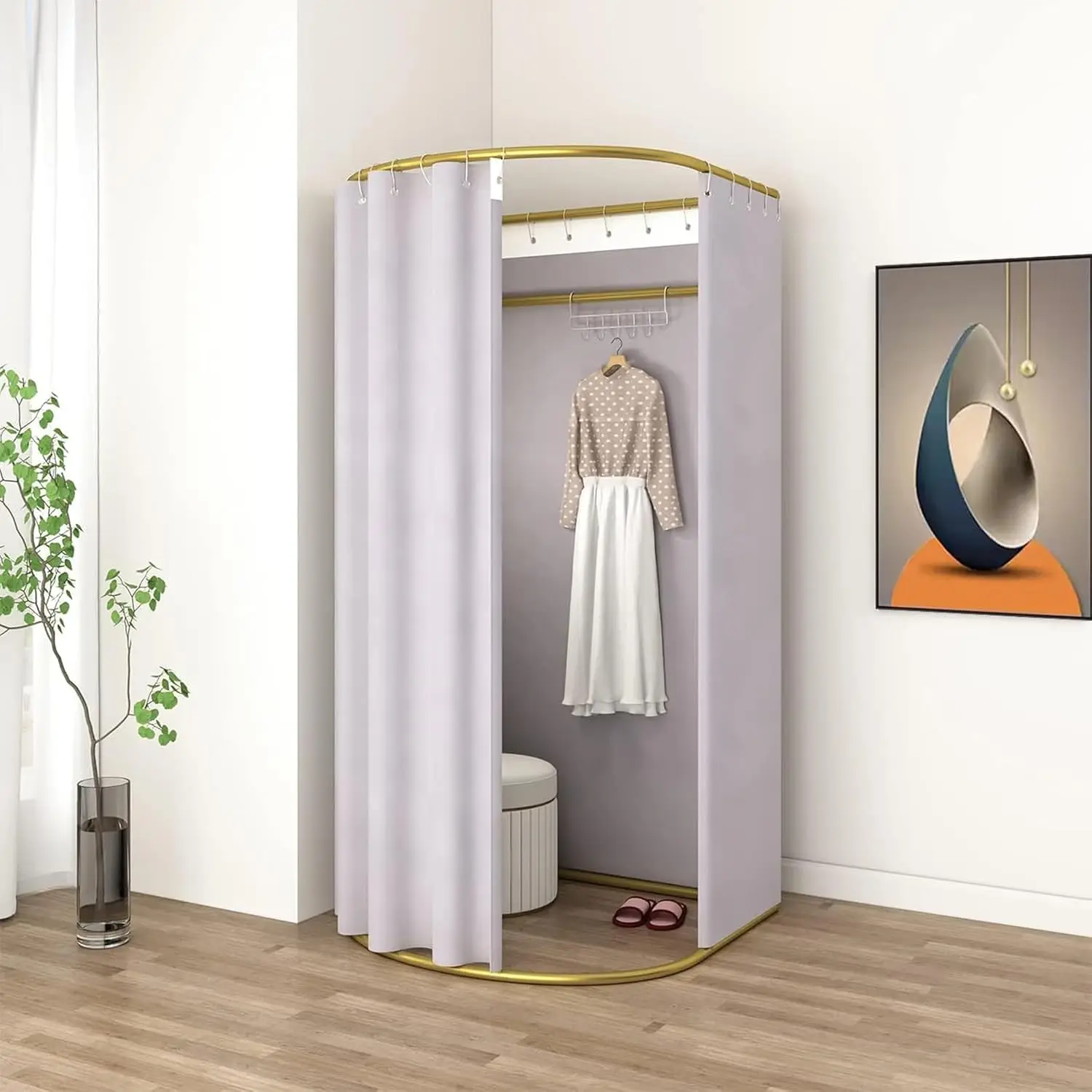 Clothing Store Fitting Room with Shading Curtain, Portable Temporary Mobile Privacy Protection Dressing Room, Foldable Mall Simp