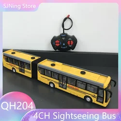 1:48 4CH Yellow RC Single Double Bus Light Sound Electric School Tourist Sightseeing Vehicles Car Simulagtion Toys Gifts