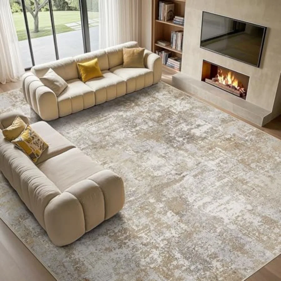 

Washable 10x14 Area Rug for Living Room: Modern Abstract Neutral Large Soft Thin Rugs Non Slip Indoor Carpet for Bedroom Dining