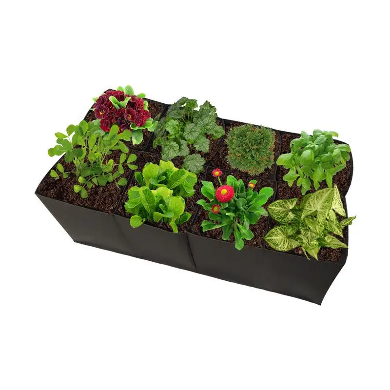 8 Grids Garden Raised Planting Bed Non-Woven Fabric Raised Garden Bed Square Garden Flower Grow Bag Vegetable Planter Pot