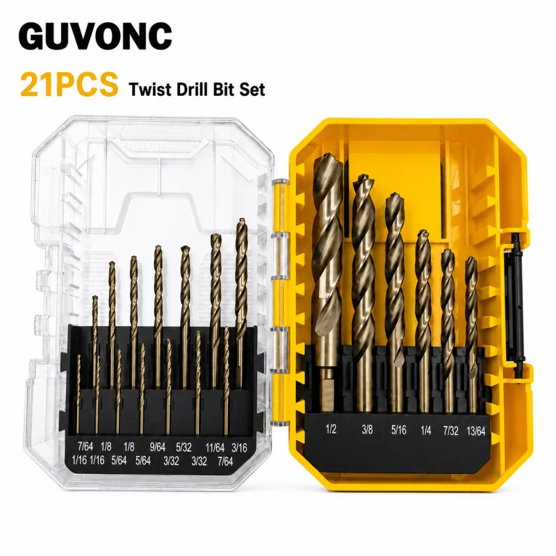 135° Split Point Twist Drill Bits 20 Sizes 1/16 to 1/2 Inch HSS Drill Kit for Aluminum Soft Metal Wood DIY Workshop