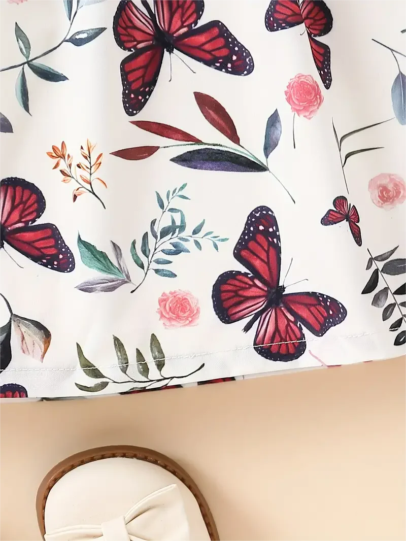 فستان بناتي كاجوال بطبعة فراشة وأكمام طويلة ورقبة دائرية مع حزام 95% بوليستر 5% سباندكس مع مرونة طفيفة #6