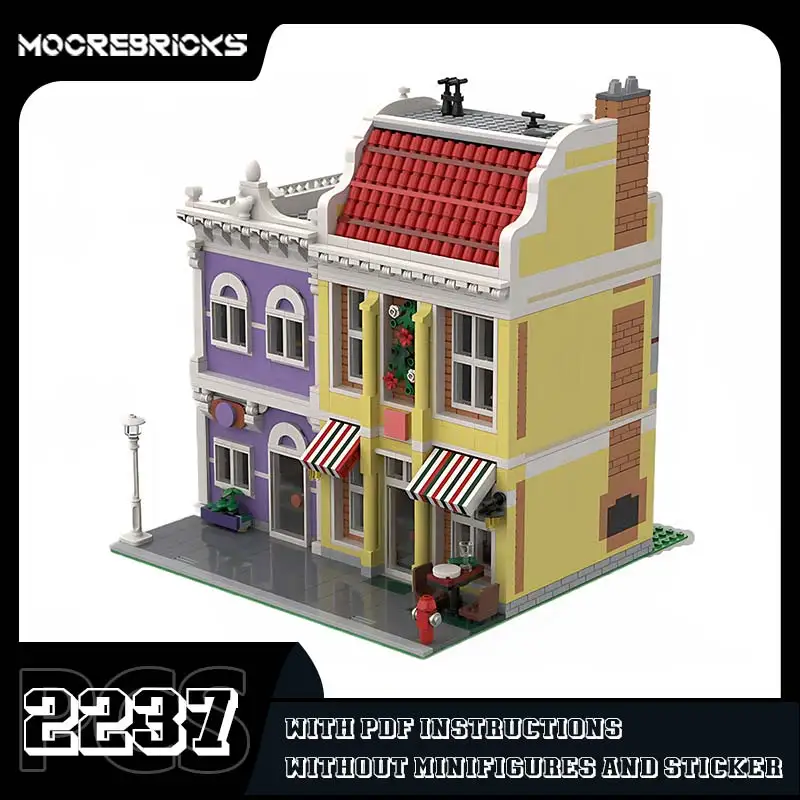 

Ultimate Collection Modular Pizzeria & Tailor Workshop MOC Building Blocks Street View Architecture Model Creative Bricks Toy