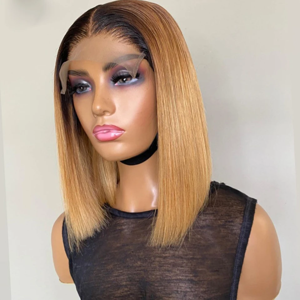 Glueless 26inch Bob Ombre Blonde Straight 5x5 Silk Base Jewish Human Hair Wig Baby Hair HD Lace European Hair Preplucked Daily