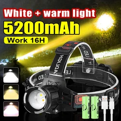 USB Powerful Rechargeable Head Flashlight 5200mAh Long Battery Life Headlamp Outdoor Headlight Camping Fishing Search Head Lamp