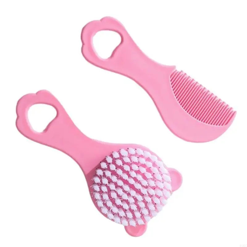 

F3KC Baby Hair Comb and Brush Set for Newborns Gentle Scalp Care with Cartoon Bear Design for Daily Grooming and Travel