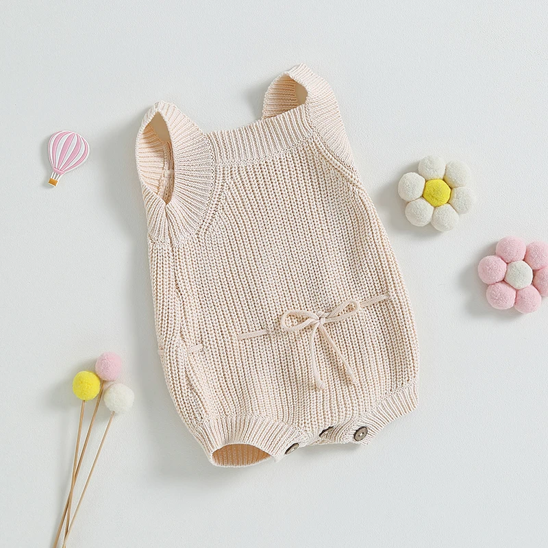 Baby Herbst Pullover Stram pler lässig ärmellose quadratische Hals einfarbig Strick Bodysuit Baby Outfit