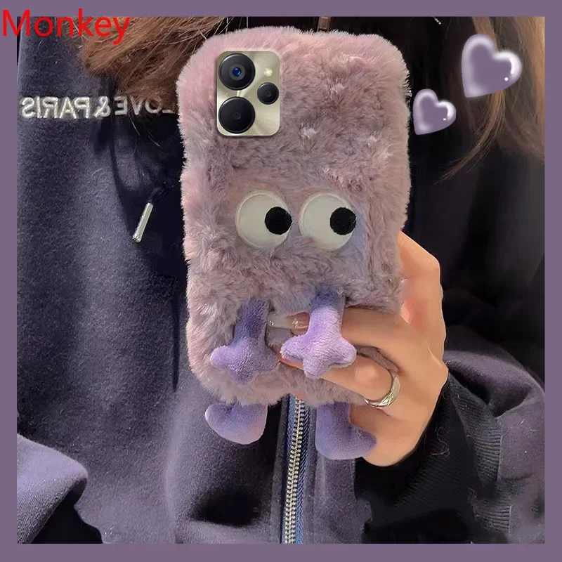 

Korean Cute Cartoon Fuzzy Plush Phone Shockroof Case For OPPO Realme 10 9 8 7 6 5 8I C35 C30 C25Y C21 C15 C12 C11 3D Soft Covers