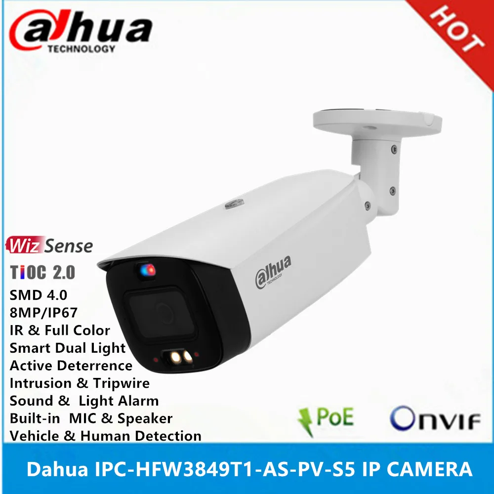 Dahua IPC-HFW3849T1-AS-PV-S4 8MP POE IP67 Built-in Mic & Spk IR30M & Full Color 30M Active Deterrence SMD 4.0 WizSense IP Camera