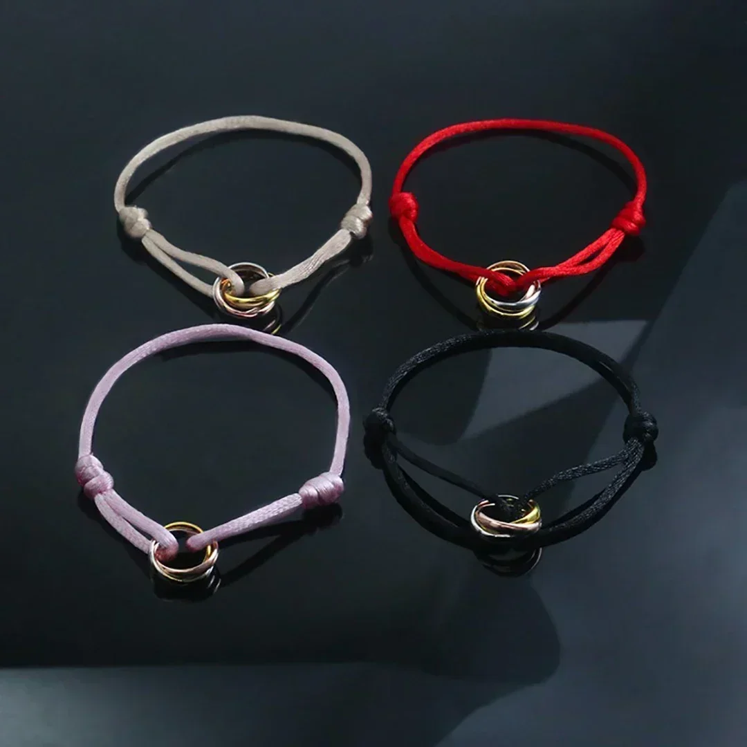 S925 Sterling Silver material three ring three color couple lucky bracelet. French luxury jewelry