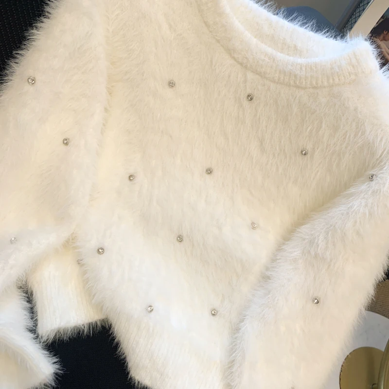 Women O-Neck Sweet Long Sleeve Sweater Autumn Winter Temperament Age Reduction Loose Appear Thin Design Sense Plush Top 2024 New