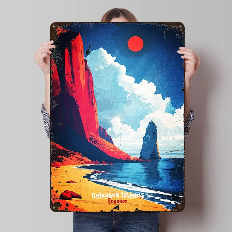 Galapagos-Inseln Ecuador Gedrucktes Poster Maßgefertigte Retro-Wandkunst Vintage Metallschilder für Männerhöhle Dekoration Zimmer Männerhöhle