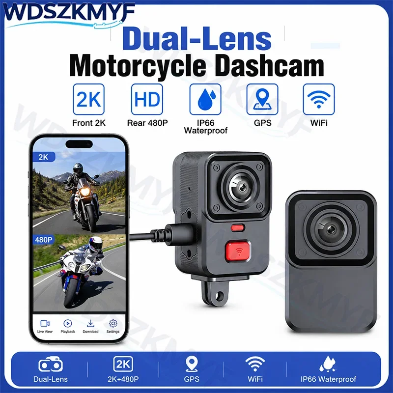 

WiFi & GPS 2 Camera Motorcycle DVR Waterproof Loop Recording Cam 2K HD Video Recorder Single lens Mountain Electric Bicycle Moto