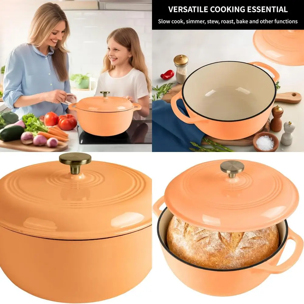 

Эмалированная чугунная голландская духовка — овальная форма для выпечки хлеба с антипригарным покрытием 5,5 QT — идеально подходит для выпечки хлеба, хлеба кустарного (круглой оранжевый)