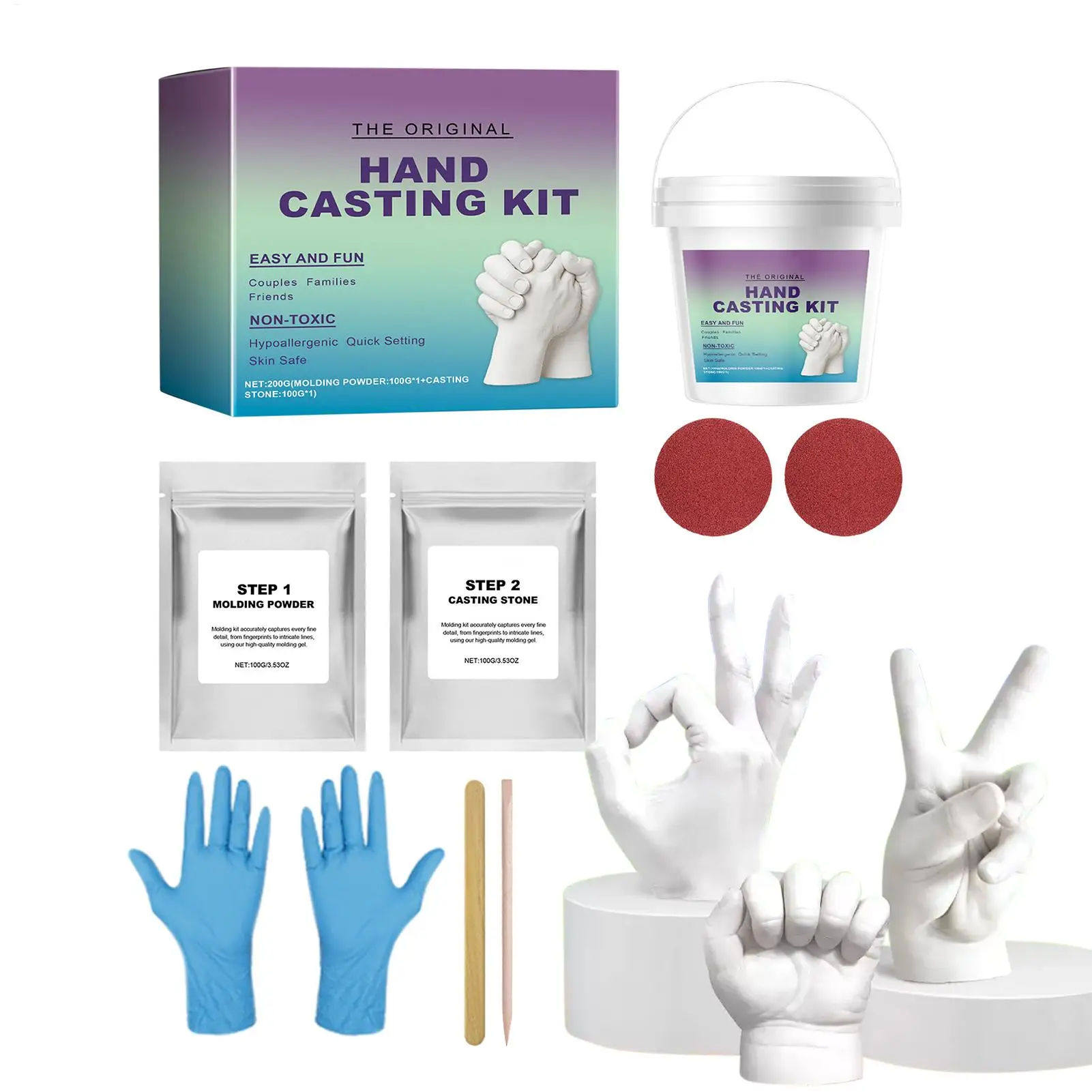 3D Handprint & Footprint Casting Kit DIY Craft Gift Set Romantic Sculpture Mould Clone Powder Set for Anniversary Keepsake