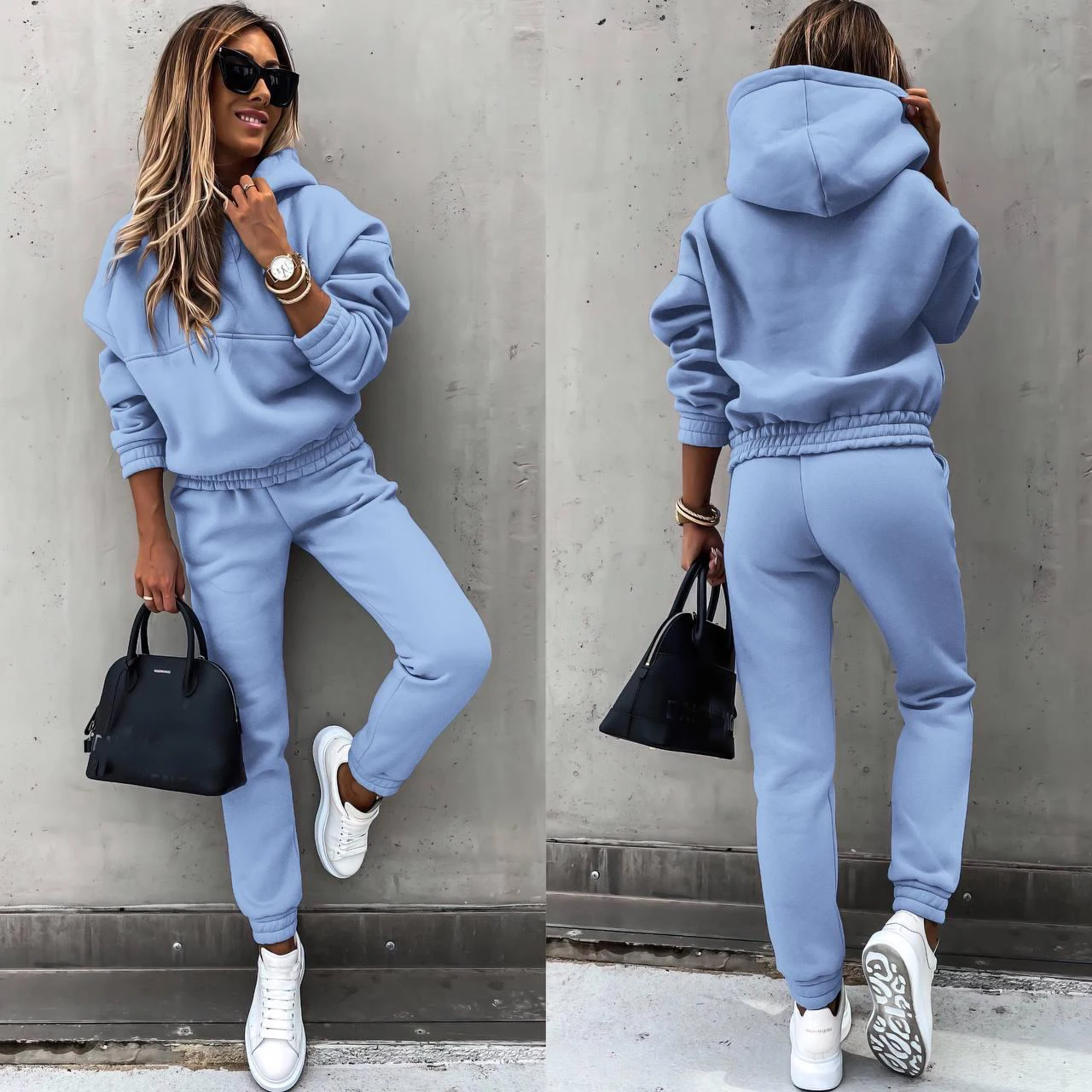 Women Autumn Winter Fleeced Tracksuits Casual Sweatpants And Hoodie Set Two Pieces Set Hooded Sweatshirt Sport Jogger Outfits