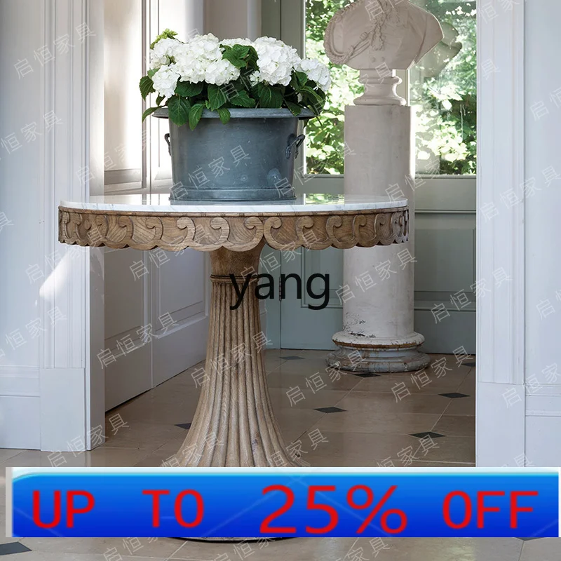 

LH solid wood dining table household small apartment round table modern marble log table