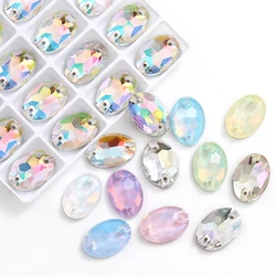 10pcs Oval Rhinestones Sew on Crystal Stone Flatback Glass Beads for Dress Decoration Clothes Garment Jewelry Making Accessories