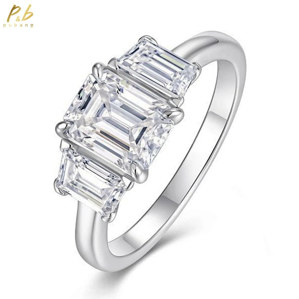 

PuBang Fine Jewelry 925 Sterling Silver VVS1 3EX D Color Emerald Cut 6*8MM Real Moissanite Diamond Gem Wedding Engagement Rings