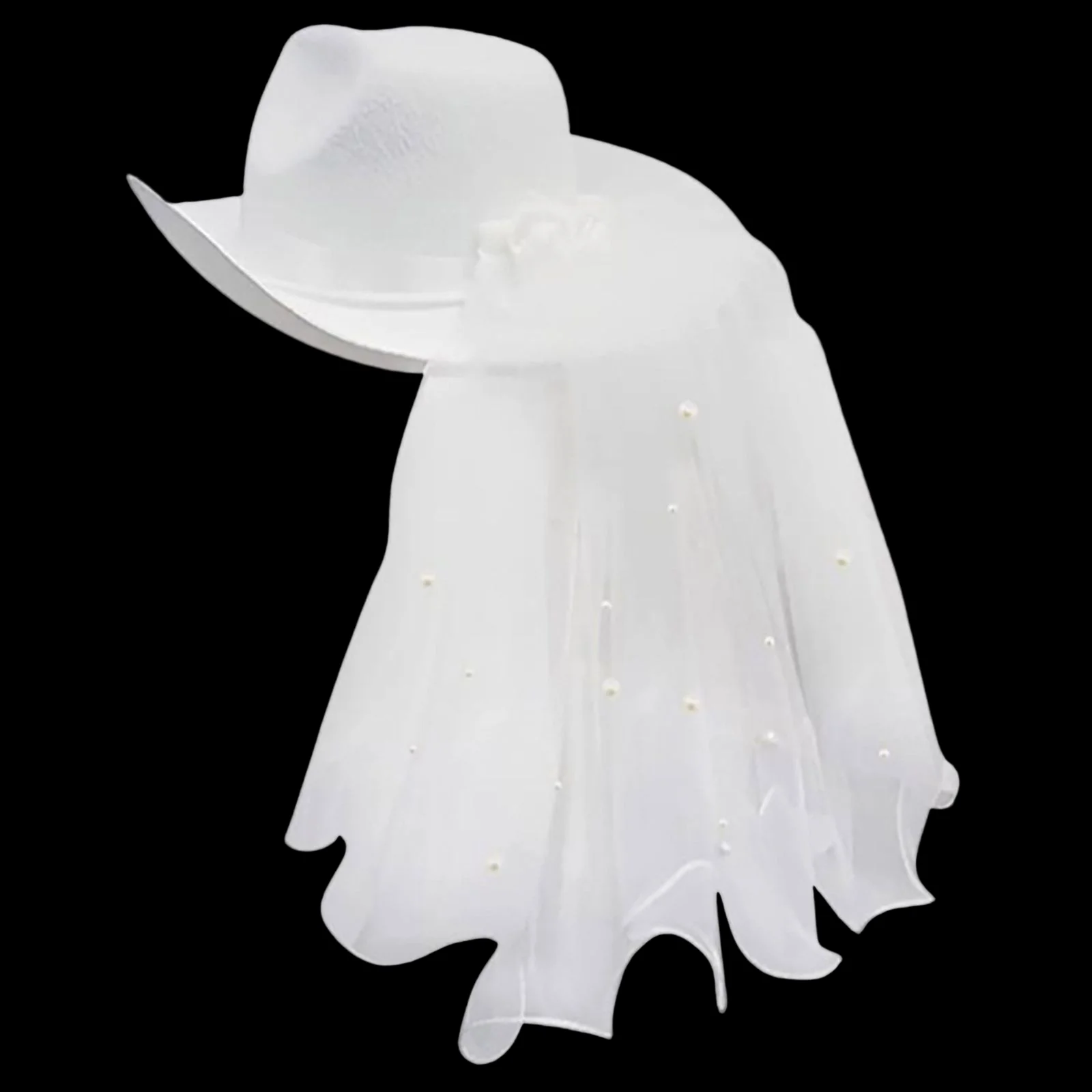 Western Style Cowgirl Hats Veil Costumes Accessories Sunhat Women Cowboy Hat for Bridal Pretend Play Engagement Party Wedding