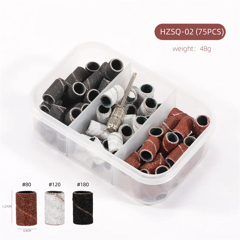 75-210 ピース/箱サンディングキャップバンド電気マニキュアマシン 180/120/80 グリットネイルドリル研削ビットファイルペディキュアツールセット