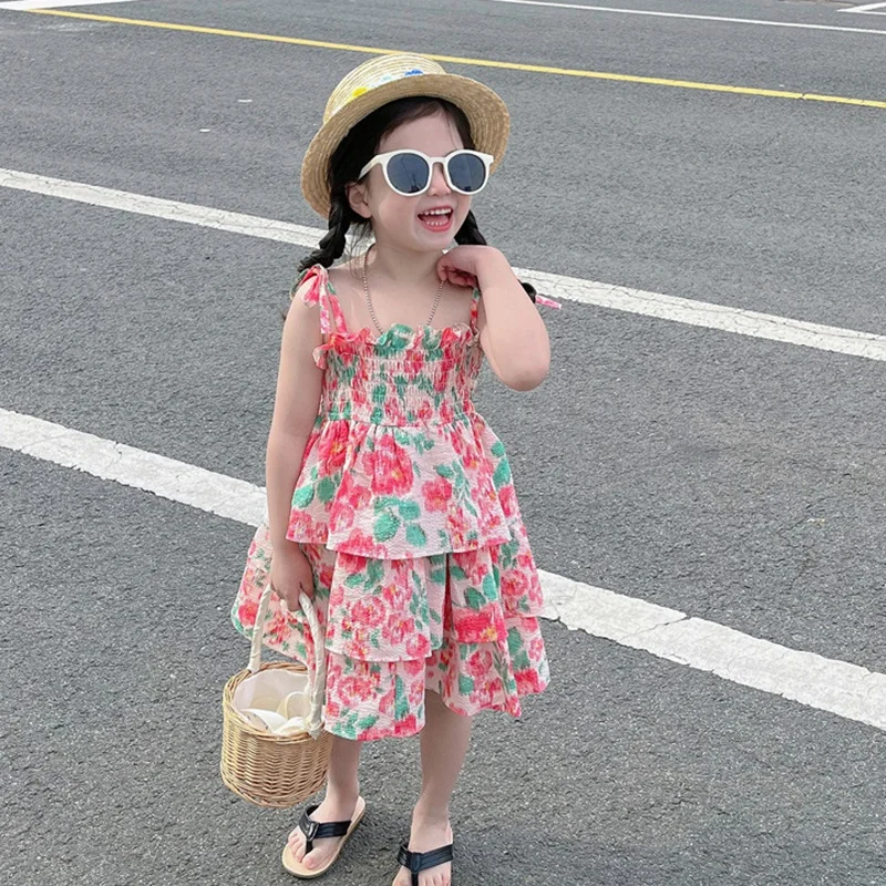 

Sleeveless Layered Dress Skin-friendly Sweet Princess Party Dress Ruffled Girl Suspender Fluffy Dress Girls' Korean Style 3-8T