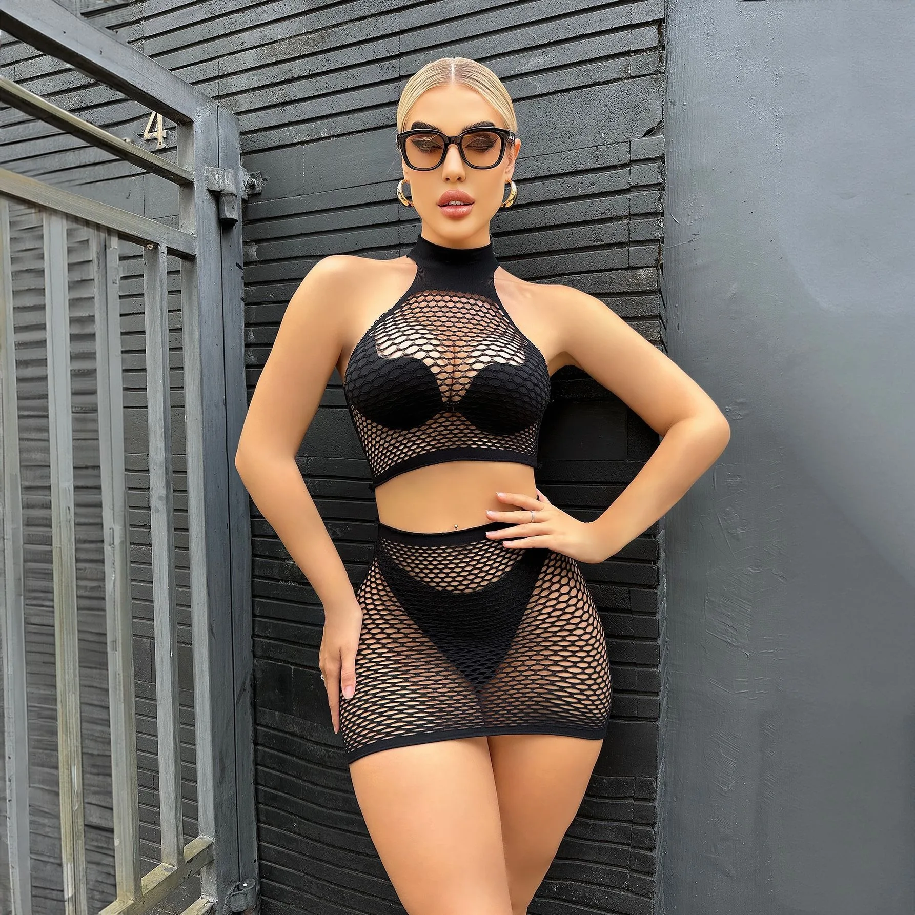 

Fishing Net Costumes Hollow Open Underwear Beach Jacket Lingeries Sexy Naughty Bikini Set Women's Costume Lingerie Pornographic