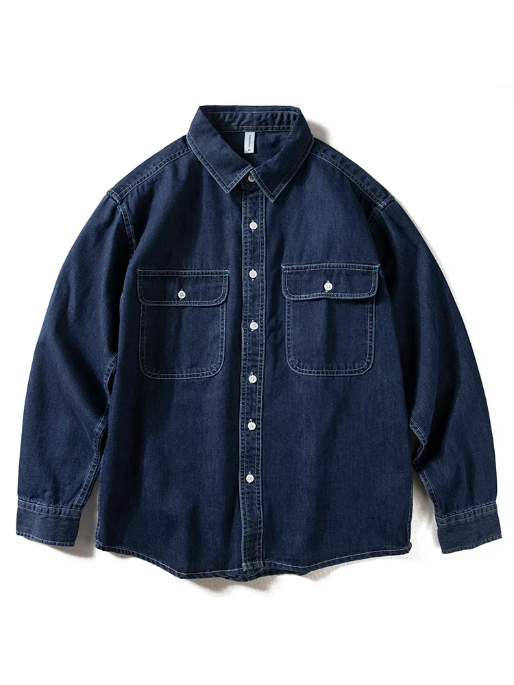 

Retro American Denim irt Men's Long Sve Spring Autumn Loose Casual irt Trendy Brand Versatile Simple Outerwear for Men