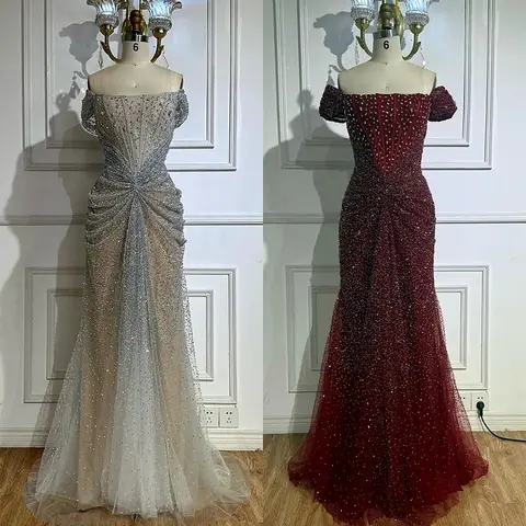 सिल्वर न्यूड ऑफ शोल्डर बीडेड ट्यूल मरमेड इवनिंग ड्रेसेस एलिगेंट फॉर्मल गाउन LA72905 कस्टमाइज्ड सेरेन हिल 2025 10 best sales शांत पहाड़ी पोशाक - №2