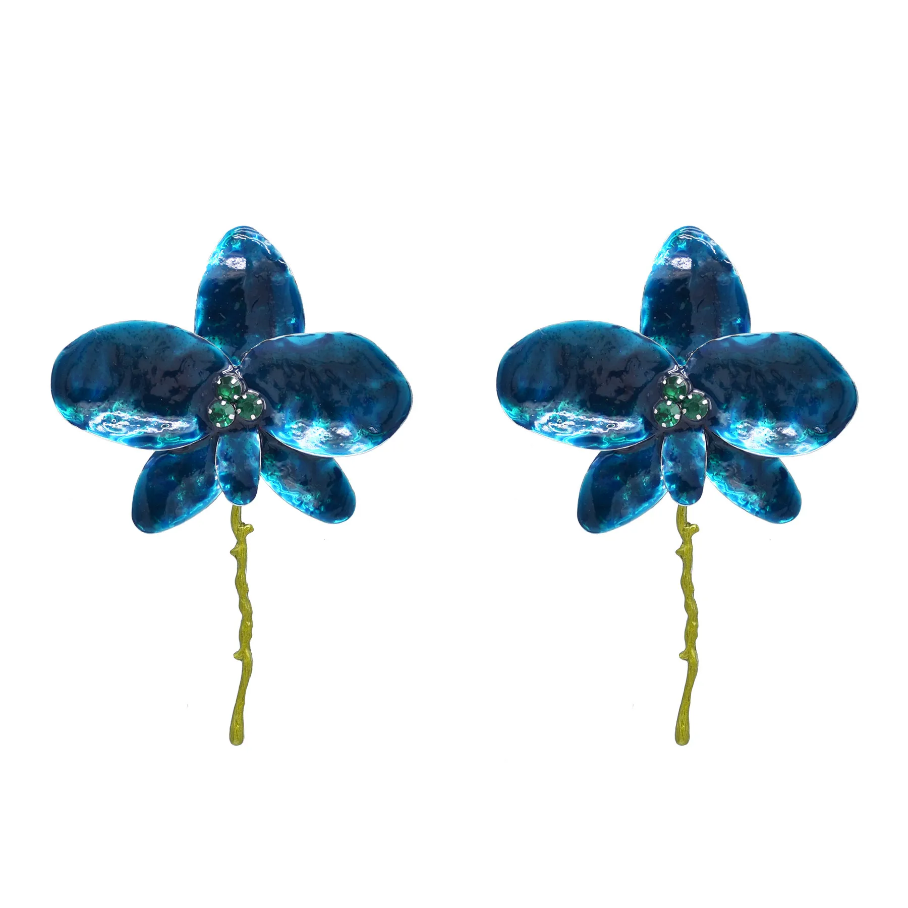 Red White Blue Alloy Painted Leaf Flower Stud Earrings for Women America New Fashion Exaggerated Earrings Jewelry Accessories