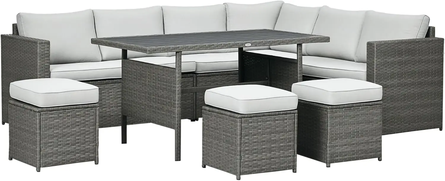 

7 Piece Rattan Outdoor Patio Furniture Set, L-Shaped Sectional Sofa Conversation Set with Loveseats,Storage, Mixed Gray
