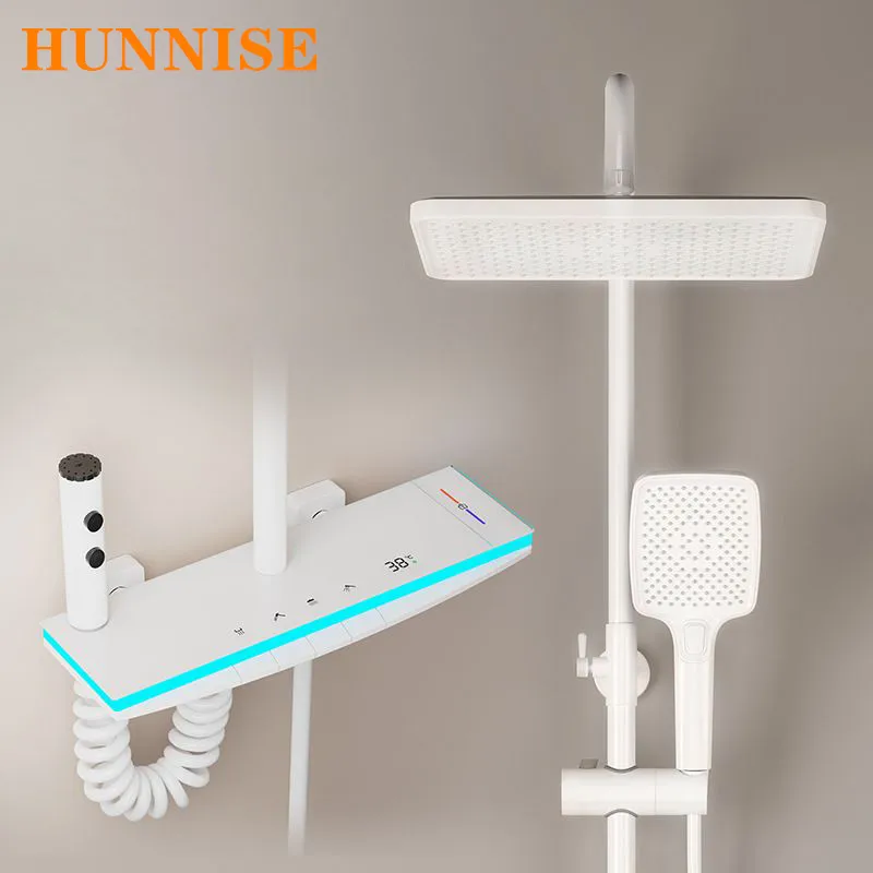 Grey Digital Piano Bathroom Shower System of Ambient Lighting Thermostatic Shower Set Hot Cold Bathroom Faucet Piano Shower Set