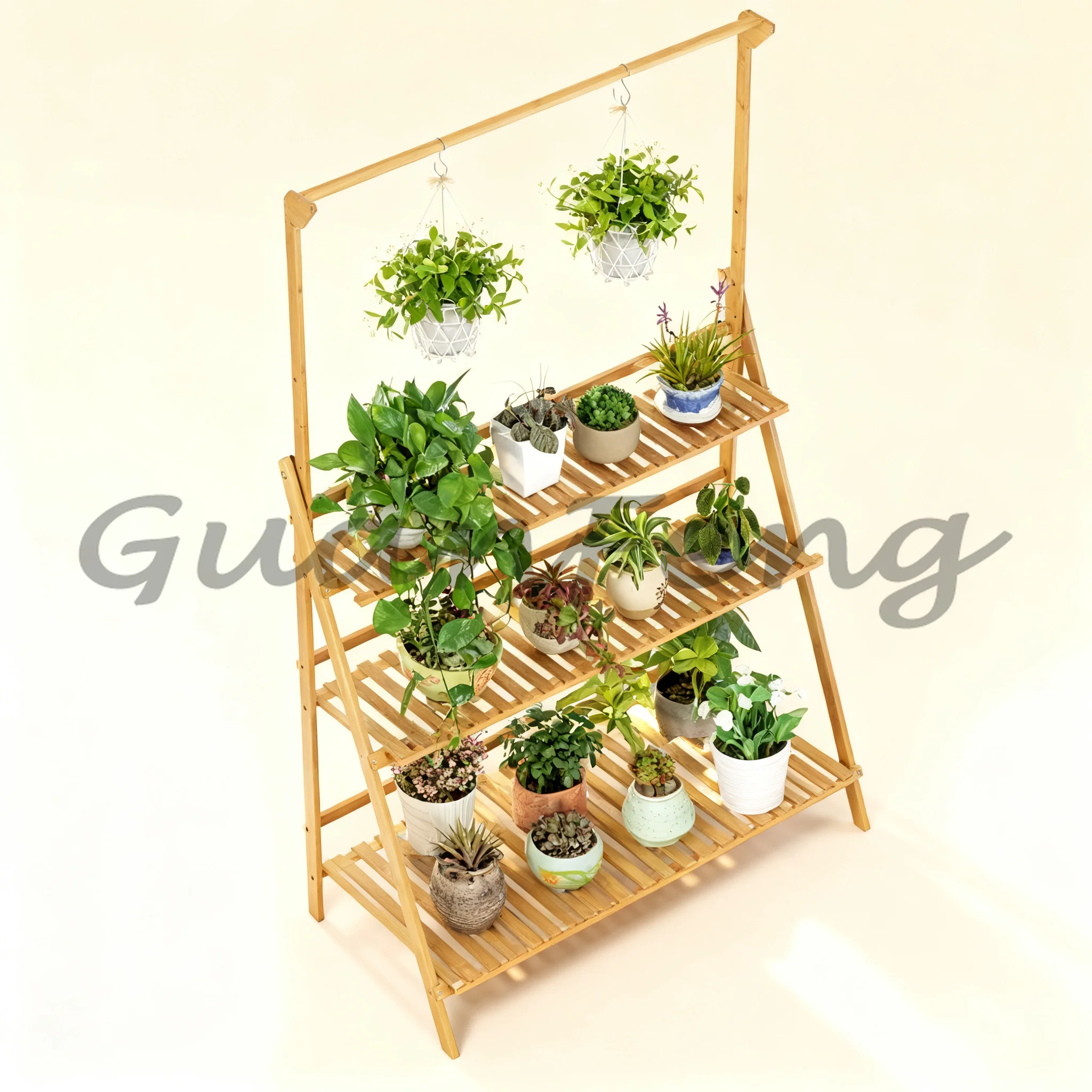Foldable Thickened Wooden Multi-Tier Plant Rack Mobile Flower Pot Holder for Balcony Indoor Garden