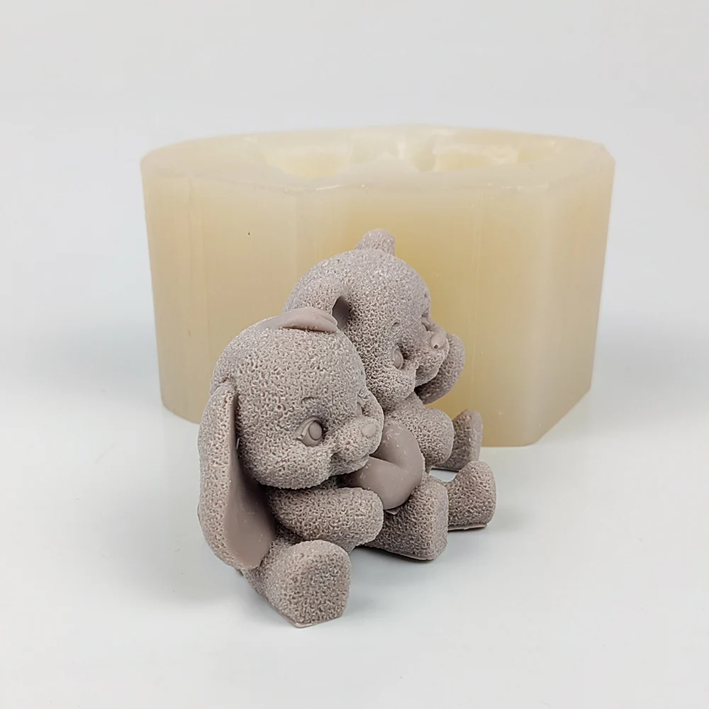 DW0404 PRZY Silicone Candle Mold 3D Rabbit and Bear Couple Moulds Animals Soap Molds Wedding Birthday Valentine\'s Day Clay