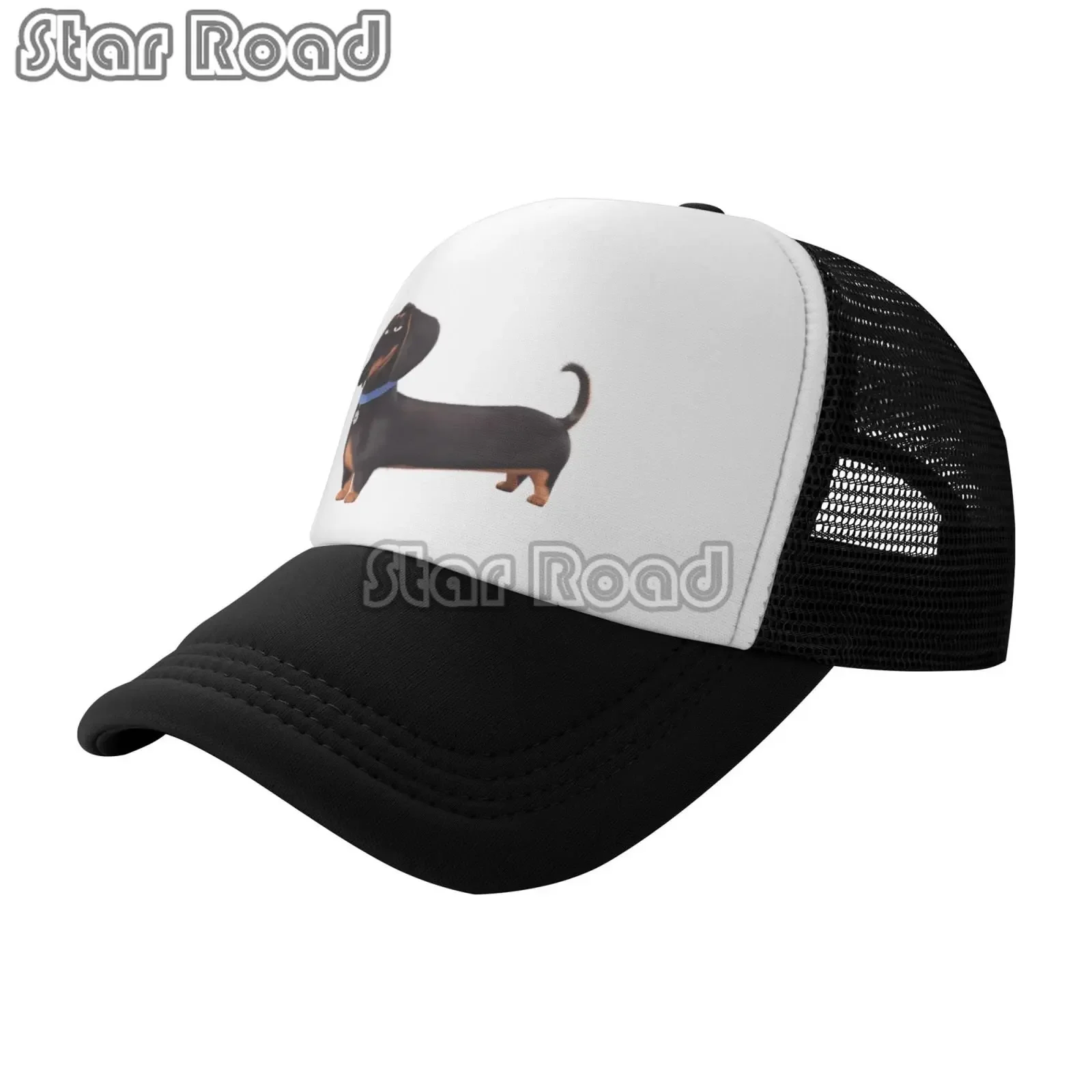 Cartoon Wiener Dachshund Mesh Cap Custom Adjustable Unisex Badger Sausage Wiener Dog Dad Hat Hip Hop Snapback Cap Trucker Hat