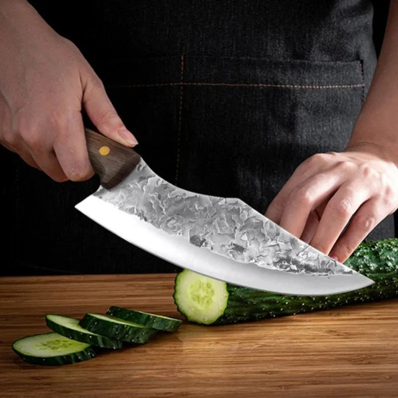 Barbecue Knife Cleaver Meat Slicing Vegetables Steak Knife Chef Cooking Cleaver Kitchen Knives Hand Forge Blade Wood Handle Knif