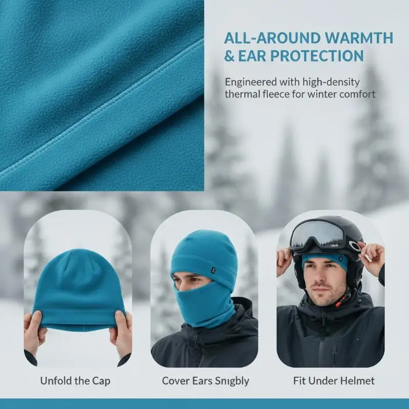Warm Fleece Winter Beanie One Size Fits All Soft Windproof Hat for Skiing Hiking Camping Outdoor Winter Sports