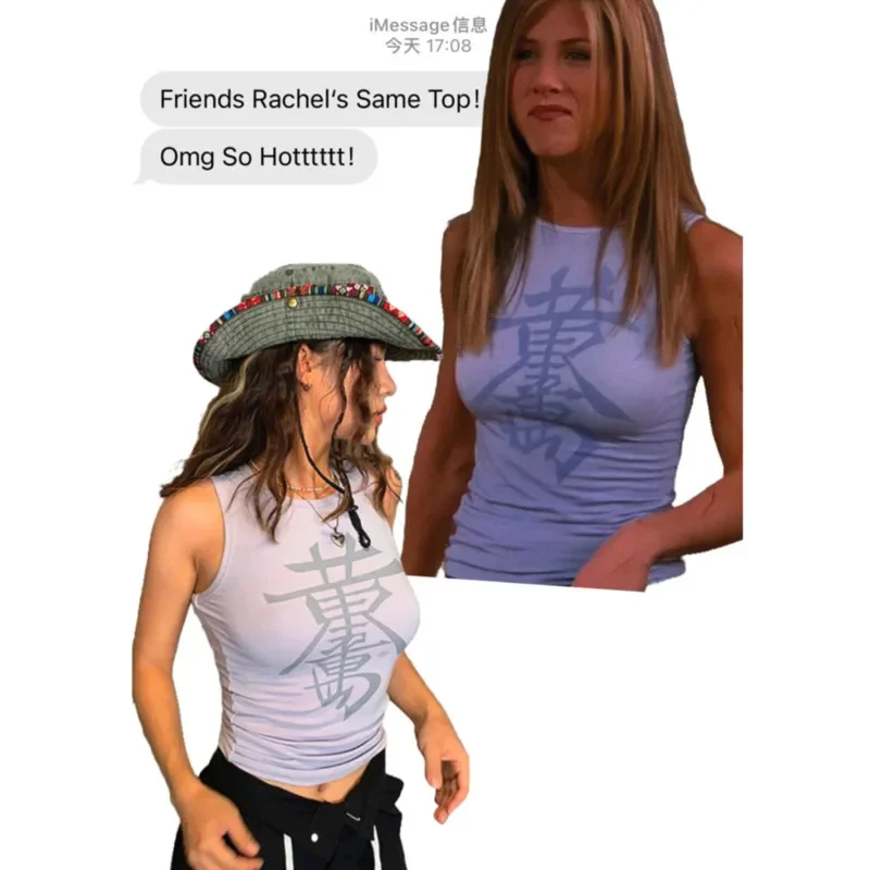 

Friends Tv Show Accessories Rachel Green Shirts For Women Woman Retro Vintage Chinese Character Tank Tops Y2k Clothing 2000s