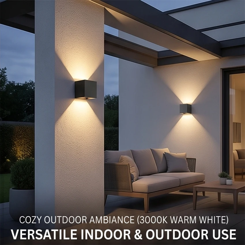 12W LED Up Down Wall Light, IP65 Waterproof Outdoor Wall Sconce, Adjustable Beam, 3000K/6000K, Aluminum, Black Gray White