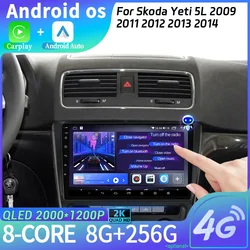 Android 14 For Skoda Yeti 5L 2009-2014 Head Unit 2DIN WIFI Wireless Carplay Stereo Screen Car Radio Multimedia Navigation
