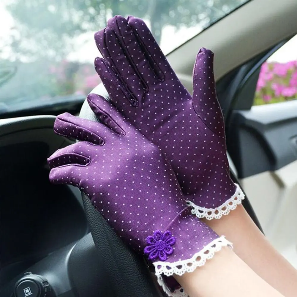 

Spring Etiquette Spandex Summer Anti-skid Breathable Sunscreen Women Gloves Driving Gloves Dots Gloves