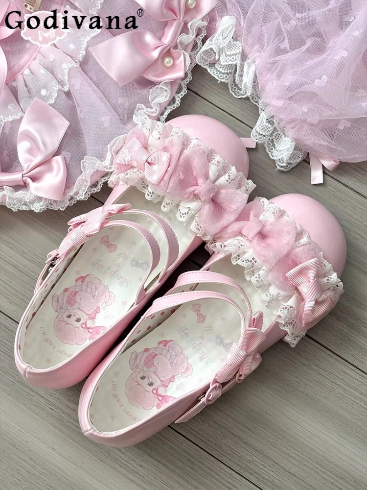 

Pink Lolita Shoes Women's Pumps and Heels New Spring Summer Sweet Girl's Cute Bow Mary Jane Shoes Princess Party Low Heel Pumps