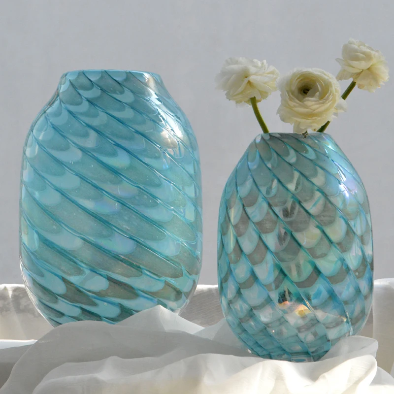 New-style blue fish scale pattern hydroponic flower plant vase modern light luxury soft decoration show home ornament