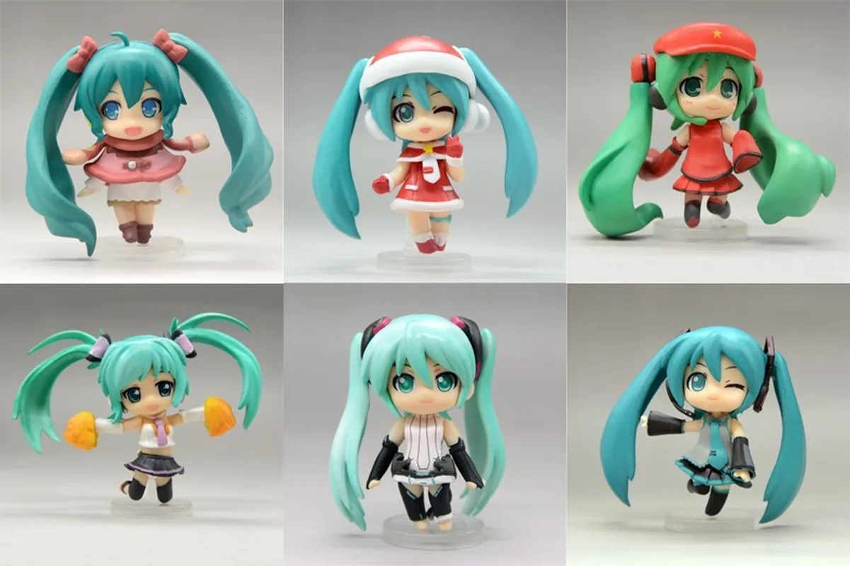 1PCS Random style Kawaii Miku Figure PVC Q Version Anime Action Hatsune Miku Model Decoration Doll Toys Children Christmas Gifts