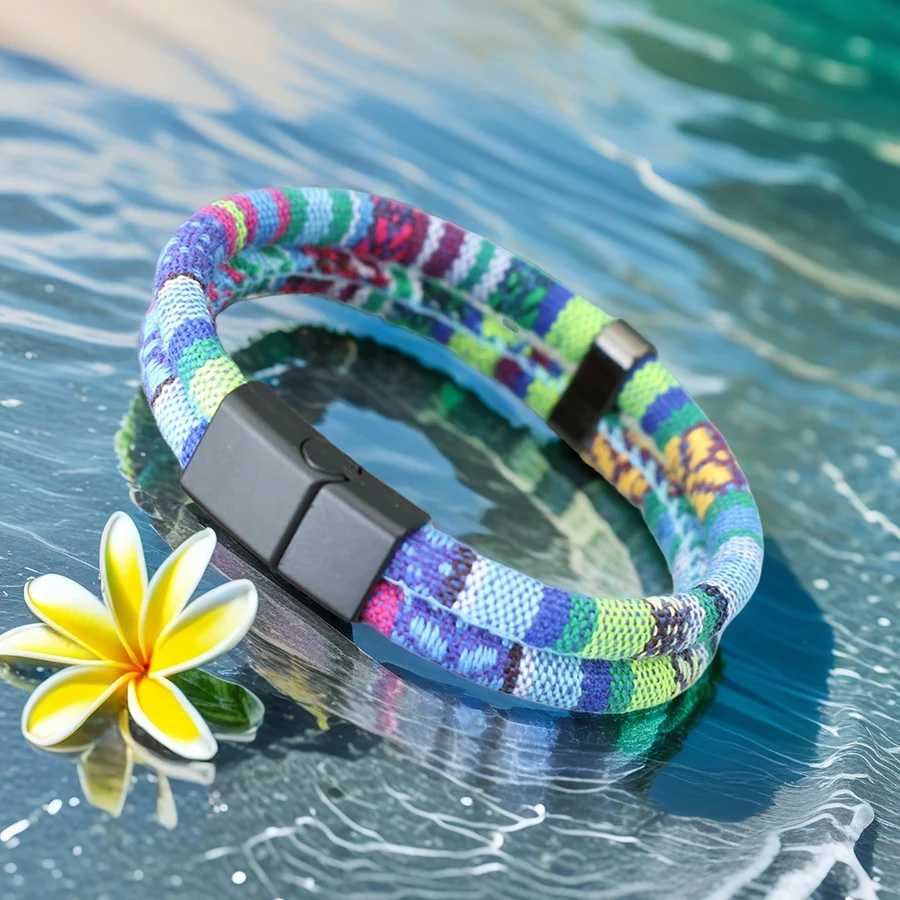 

Bohemian Bilayer Men Bracelet Apparel Accessories Magnetic Clasp Ethnic Fabric 6mm Rope Braslet Beach Holiday Homme Hand Jewelry