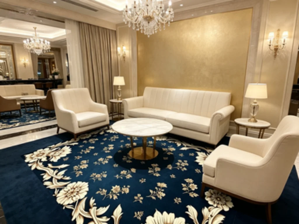 Navy Floral Foldable Washable Rug, Beige Blue Persian Geometric Rug, Luxury Minimalist Washable Floor Mat.