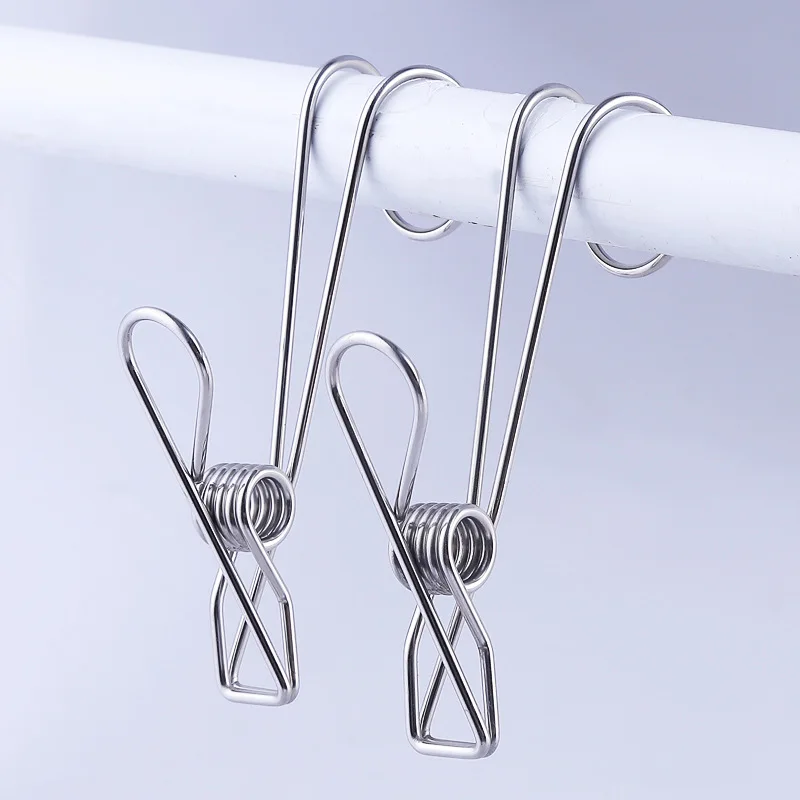 

4-24 Pack 304 Stainless Steel Metal Long Tail Clip with Hooks Clothes Pins Hanging Universal Clips for Kitchen Bathroom Office