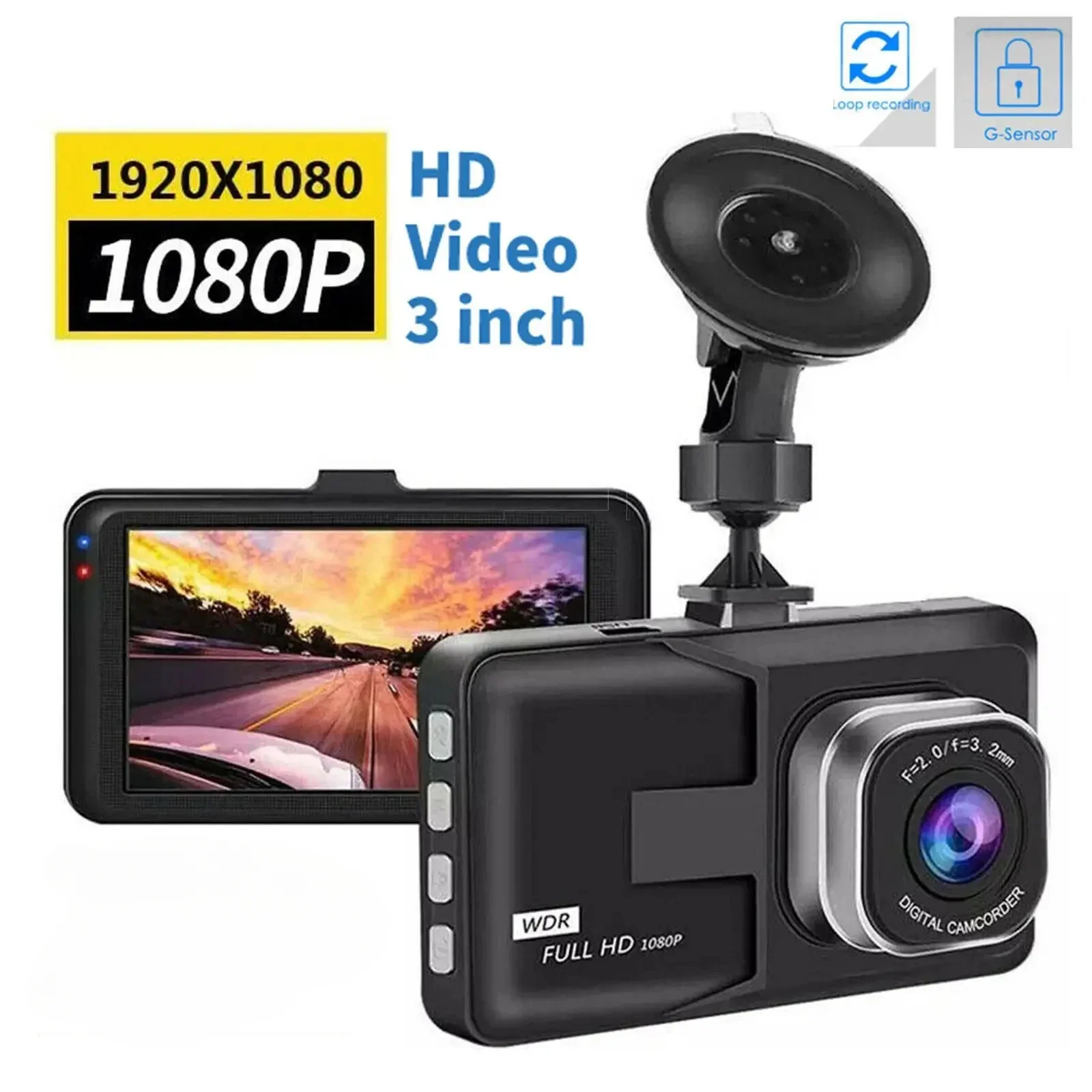 3 Inch Dash Cam for Cars Loop Record Black Box 1080p Dvr in the Car G-sensor Dashcam Camcorder HD DVR Motion Detection Dashcam